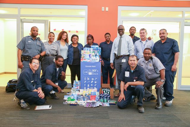 Members of the University Police Department, facilities, management services and housekeeping making their donations to the SUNY’s Got Your Back campaign