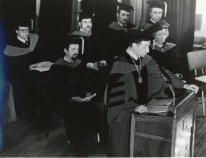 1975- Faculty on stage at 1st graduation