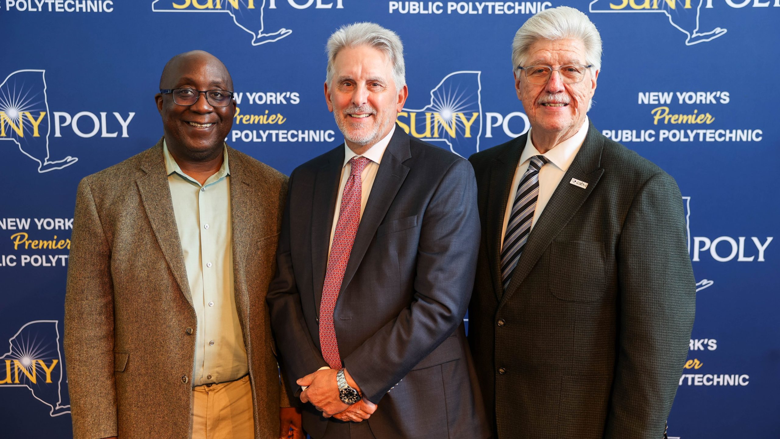 From left to right: Dr. Winston Oluwole Soboyejo, President of SUNY Polytechnic Institute, Dr. David Troilo, SUNY Optometry President, and Ed Welsh, CABVI President and CEO. 