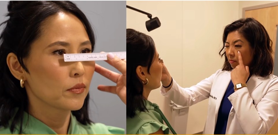 Dr Marina Su assessing Vicky Nguyen for prescription glasses. 