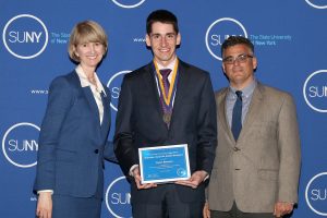 SUNY Chancellor Kristina Johnson, Tristan Barrueco, Assistant Vice President for Student Affairs Vito Cavallaro