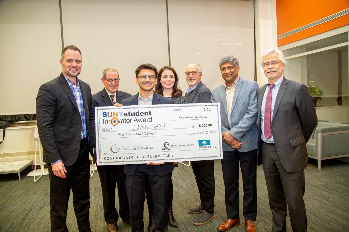 Jubin Shah, Class of 2021, with panel of judges and Dr. Heath from 2020 Student Innovator Award